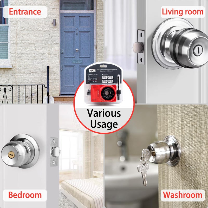RKK Door Lock Installation Kit, Including 2-1/8"" and 1"" Hole Saw with Guide Template & Arbor Hole Saw Kit for Wooden Doors/Windows (2 Sets) - Image 4